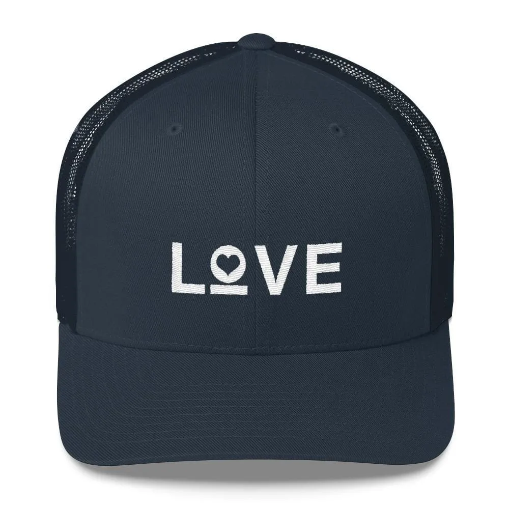 Love Snapback Trucker Hat Embroidered in White Thread
