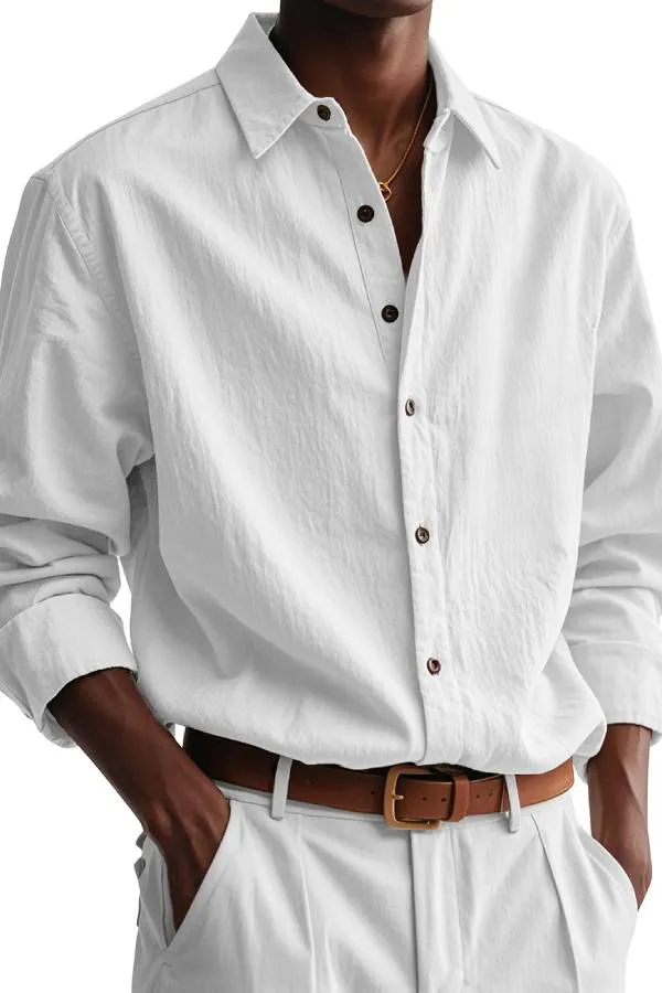 Men's Fashion Casual Pleated Fabric Long Sleeve Shirt