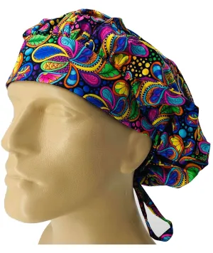 Scrub Hat Medical Hair Bonnet Surgeon Head Cover Surgical Cap Nurse Bouffant Nursing Ponytail Holder Operating Roomant for Long Hair, Colorful Cotton Nursing Headwear