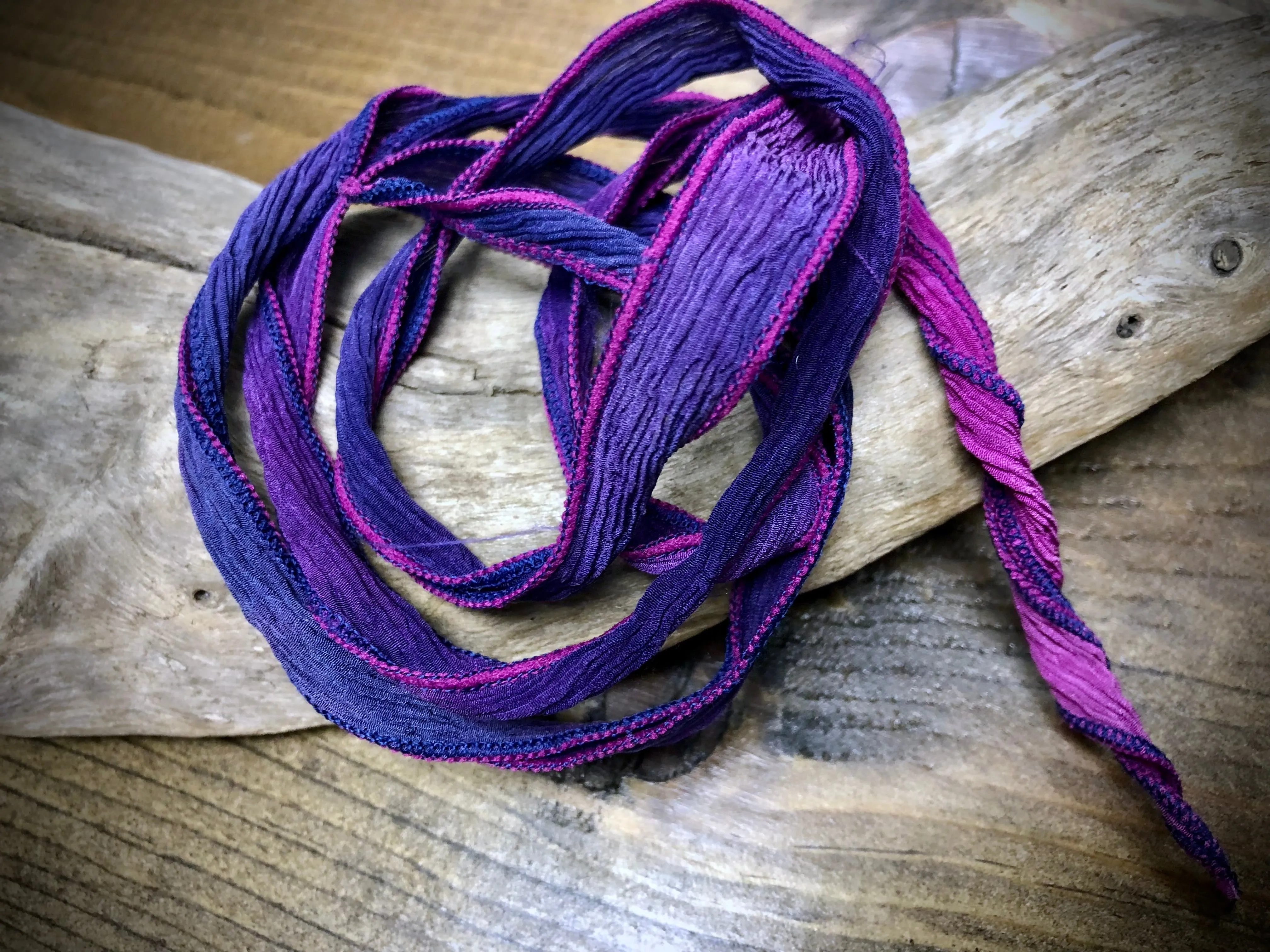 Side-Stitched Silk Ribbon - Purple-Fuchsia Ombre