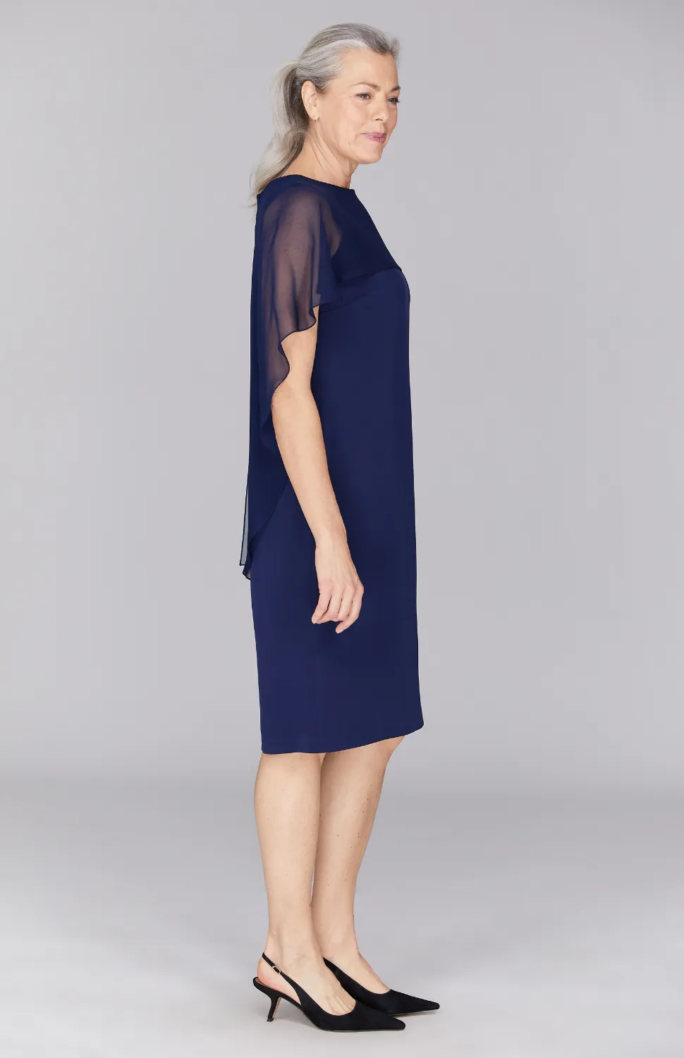 Silk Dress w/Chiffon High-Low Capelet