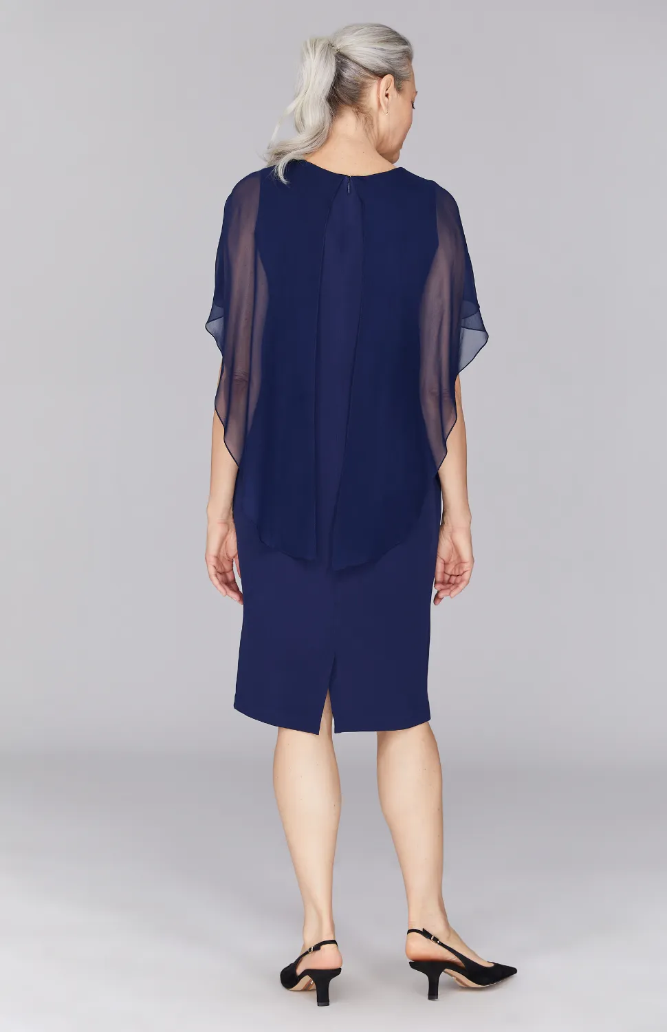 Silk Dress w/Chiffon High-Low Capelet