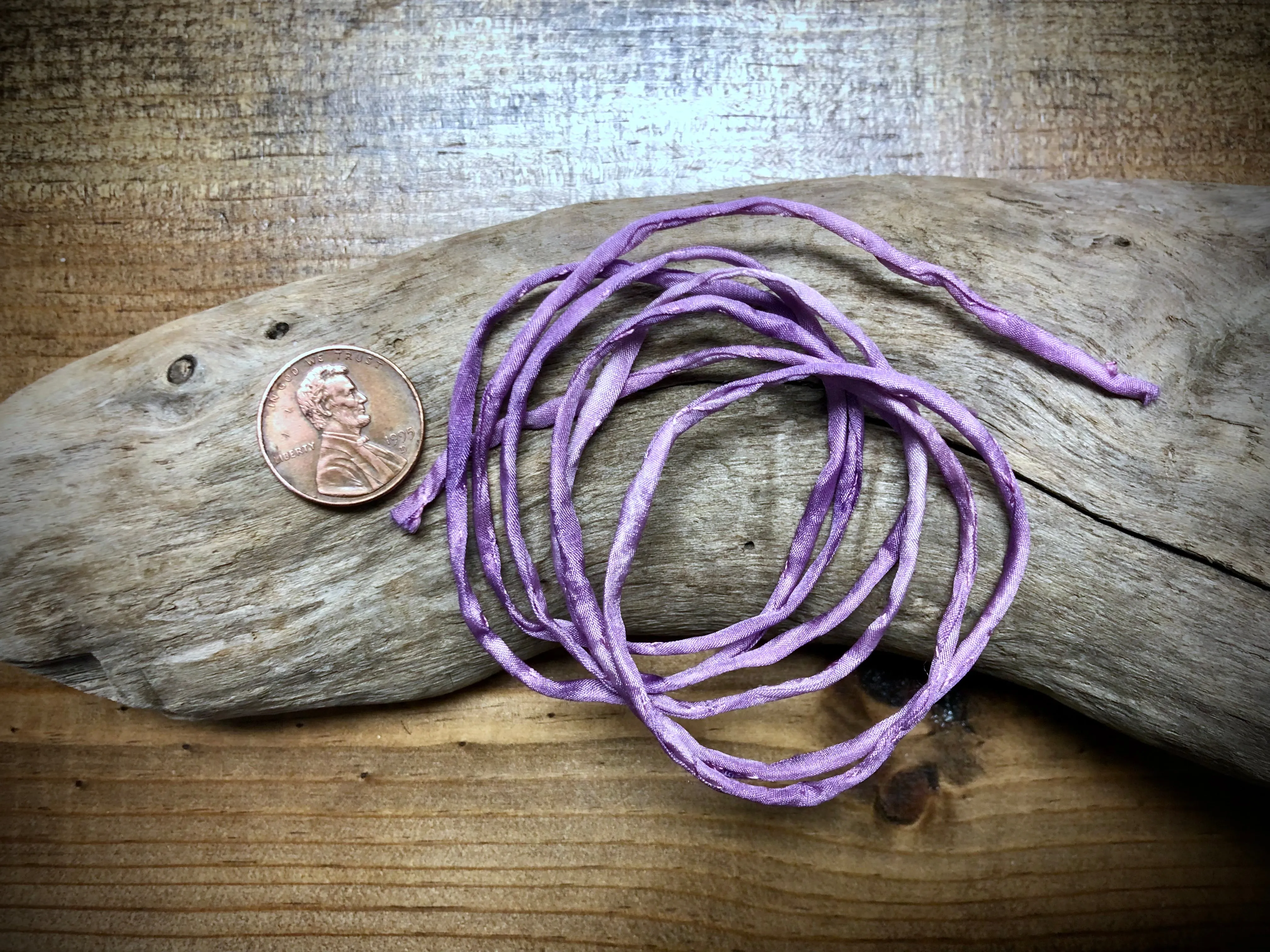 Tubular Stitched Silk Ribbon - Lavender